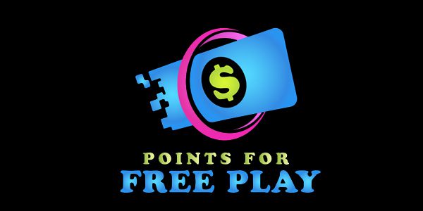 A blue and pink logo with the words points for free play.