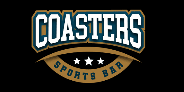 A logo for a sports bar with the word " coasters " on it.