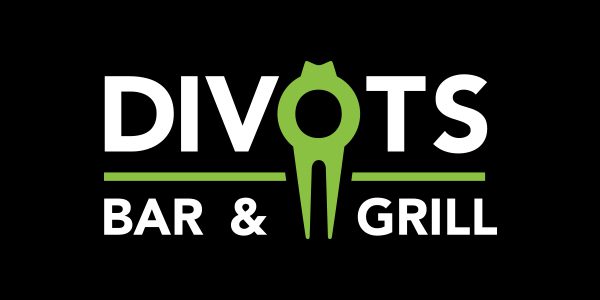 A logo for divots bar and grill.