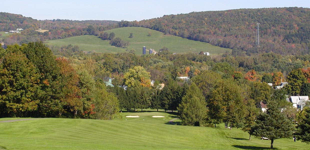 A view of the golf course from across the valley.