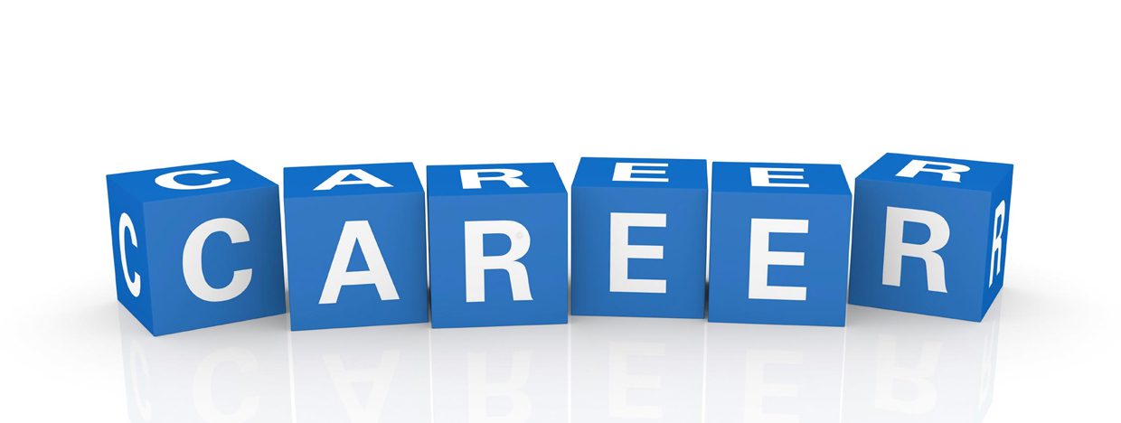 A blue block that says career in white letters.
