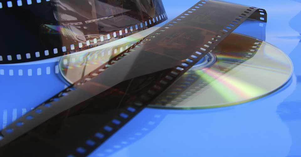 A film strip with some light reflecting off of it