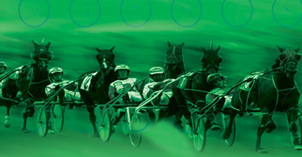 A group of men riding in carriages with horses.